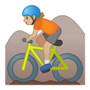 🚵🏼 Emoji Pessoa Fazendo Mountain Bike: Pele Morena Clara na Google Android 10.0 March 2020 Feature Drop.