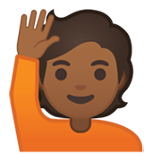 Emoji 🙋🏾 Persona Con Mano Alzata: Carnagione Abbastanza Scura su Google Android 10.0 March 2020 Feature Drop.