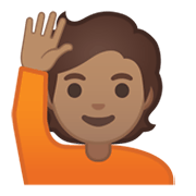 Emoji 🙋🏽 Persona Con Mano Alzata: Carnagione Olivastra su Google Android 10.0 March 2020 Feature Drop.
