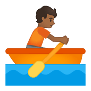 🚣🏾 Emoji Persona Remando En Un Bote: Tono De Piel Oscuro Medio en Google Android 10.0 March 2020 Feature Drop.