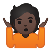 Emoji 🤷🏿 Persona Che Scrolla Le Spalle: Carnagione Scura su Google Android 10.0 March 2020 Feature Drop.