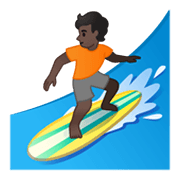 Émoji 🏄🏿 Personne Faisant Du Surf : Peau Foncée sur Google Android 10.0 March 2020 Feature Drop.
