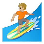 Émoji 🏄🏼 Personne Faisant Du Surf : Peau Moyennement Claire sur Google Android 10.0 March 2020 Feature Drop.