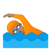 🏊🏽 Emoji Persona Nadando: Tono De Piel Medio en Google Android 10.0 March 2020 Feature Drop.