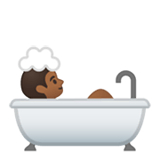 Emoji 🛀🏾 Persona Che Fa Il Bagno: Carnagione Abbastanza Scura su Google Android 10.0 March 2020 Feature Drop.