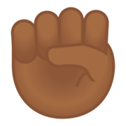 ✊🏾 Emoji Puño En Alto: Tono De Piel Oscuro Medio en Google Android 10.0 March 2020 Feature Drop.