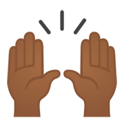 🙌🏾 Emoji Mãos Para Cima: Pele Morena Escura na Google Android 10.0 March 2020 Feature Drop.