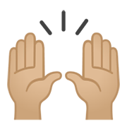 Émoji 🙌🏼 Mains Levées : Peau Moyennement Claire sur Google Android 10.0 March 2020 Feature Drop.