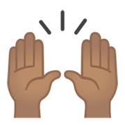 🙌🏽 Emoji Manos Levantadas Celebrando: Tono De Piel Medio en Google Android 10.0 March 2020 Feature Drop.