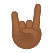 🤘🏾 Emoji Saudação Do Rock: Pele Morena Escura na Google Android 10.0 March 2020 Feature Drop.