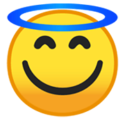 Emoji 😇 Faccina Con Sorriso E Aureola su Google Android 10.0 March 2020 Feature Drop.