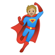 Emoji 🦸🏼 Supereroe: Carnagione Abbastanza Chiara su Google Android 10.0 March 2020 Feature Drop.