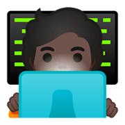 Emoji 🧑🏿‍💻 Persona Esperta Di Tecnologia: Carnagione Scura su Google Android 10.0 March 2020 Feature Drop.
