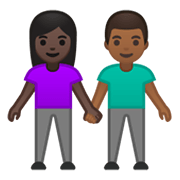 Emoji 👩🏿‍🤝‍👨🏾 Uomo E Donna Che Si Tengono Per Mano: Carnagione Scura E Carnagione Abbastanza Scura su Google Android 10.0 March 2020 Feature Drop.