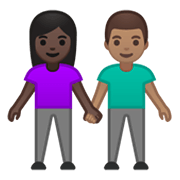 👩🏿‍🤝‍👨🏽 Emoji Mujer Y Hombre De La Mano: Tono De Piel Oscuro Y Tono De Piel Medio en Google Android 10.0 March 2020 Feature Drop.