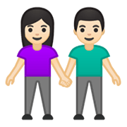 👫🏻 Emoji Mann und Frau halten Hände: helle Hautfarbe Google Android 10.0 March 2020 Feature Drop.