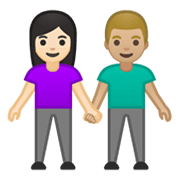 👩🏻‍🤝‍👨🏼 Emoji Mann und Frau halten Hände: helle Hautfarbe, mittelhelle Hautfarbe Google Android 10.0 March 2020 Feature Drop.