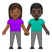 👩🏾‍🤝‍👨🏿 Emoji Mujer Y Hombre De La Mano: Tono De Piel Oscuro Medio Y Tono De Piel Oscuro en Google Android 10.0 March 2020 Feature Drop.