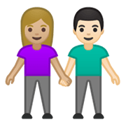 👩🏼‍🤝‍👨🏻 Emoji Mann und Frau halten Hände: mittelhelle Hautfarbe, helle Hautfarbe Google Android 10.0 March 2020 Feature Drop.