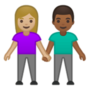 👩🏼‍🤝‍👨🏾 Emoji Mann und Frau halten Hände: mittelhelle Hautfarbe, mitteldunkle Hautfarbe Google Android 10.0 March 2020 Feature Drop.