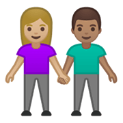 👩🏼‍🤝‍👨🏽 Emoji Mann und Frau halten Hände: mittelhelle Hautfarbe, mittlere Hautfarbe Google Android 10.0 March 2020 Feature Drop.