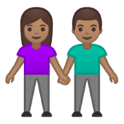 👫🏽 Emoji Mann und Frau halten Hände: mittlere Hautfarbe Google Android 10.0 March 2020 Feature Drop.