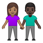 Emoji 👩🏽‍🤝‍👨🏿 Uomo E Donna Che Si Tengono Per Mano: Carnagione Olivastra E Carnagione Scura su Google Android 10.0 March 2020 Feature Drop.