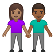 👩🏽‍🤝‍👨🏾 Emoji Mann und Frau halten Hände: mittlere Hautfarbe, mitteldunkle Hautfarbe Google Android 10.0 March 2020 Feature Drop.