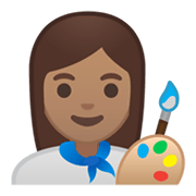 Émoji 👩🏽‍🎨 Artiste Femme : Peau Légèrement Mate sur Google Android 10.0 March 2020 Feature Drop.