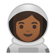 👩🏾‍🚀 Emoji Astronautin: mitteldunkle Hautfarbe Google Android 10.0 March 2020 Feature Drop.