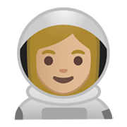 👩🏼‍🚀 Emoji Astronauta Mulher: Pele Morena Clara na Google Android 10.0 March 2020 Feature Drop.