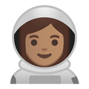 👩🏽‍🚀 Emoji Astronautin: mittlere Hautfarbe Google Android 10.0 March 2020 Feature Drop.
