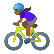 🚴🏾‍♀️ Emoji Mulher Ciclista: Pele Morena Escura na Google Android 10.0 March 2020 Feature Drop.