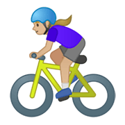 Emoji 🚴🏼‍♀️ Ciclista Donna: Carnagione Abbastanza Chiara su Google Android 10.0 March 2020 Feature Drop.