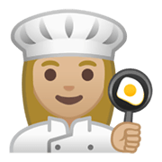 👩🏼‍🍳 Emoji Cocinera: Tono De Piel Claro Medio en Google Android 10.0 March 2020 Feature Drop.