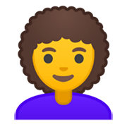 Émoji 👩‍🦱 Femme : Cheveux Bouclés sur Google Android 10.0 March 2020 Feature Drop.