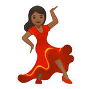 💃🏾 Emoji Mulher Dançando: Pele Morena Escura na Google Android 10.0 March 2020 Feature Drop.