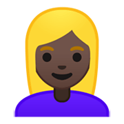 👱🏿‍♀️ Emoji Frau: dunkle Hautfarbe, blond Google Android 10.0 March 2020 Feature Drop.