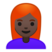 👩🏿‍🦰 Emoji Mujer: Tono De Piel Oscuro Y Pelo Pelirrojo en Google Android 10.0 March 2020 Feature Drop.