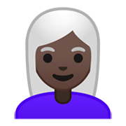 👩🏿‍🦳 Emoji Mujer: Tono De Piel Oscuro Y Pelo Blanco en Google Android 10.0 March 2020 Feature Drop.