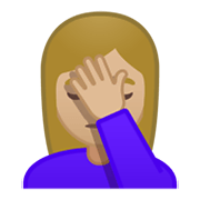 🤦🏼‍♀️ Emoji sich an den Kopf fassende Frau: mittelhelle Hautfarbe Google Android 10.0 March 2020 Feature Drop.