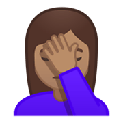 🤦🏽‍♀️ Emoji sich an den Kopf fassende Frau: mittlere Hautfarbe Google Android 10.0 March 2020 Feature Drop.