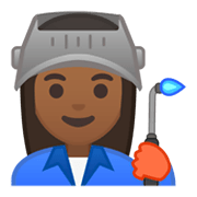 👩🏾‍🏭 Emoji Operária: Pele Morena Escura na Google Android 10.0 March 2020 Feature Drop.
