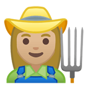 Emoji 👩🏼‍🌾 Contadina: Carnagione Abbastanza Chiara su Google Android 10.0 March 2020 Feature Drop.