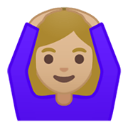 🙆🏼‍♀️ Emoji Frau mit Händen auf dem Kopf: mittelhelle Hautfarbe Google Android 10.0 March 2020 Feature Drop.