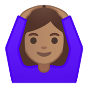 🙆🏽‍♀️ Emoji Frau mit Händen auf dem Kopf: mittlere Hautfarbe Google Android 10.0 March 2020 Feature Drop.