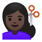 Emoji 💇🏿‍♀️ Taglio Di Capelli Per Donna: Carnagione Scura su Google Android 10.0 March 2020 Feature Drop.
