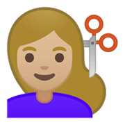 💇🏼‍♀️ Emoji Mulher Cortando O Cabelo: Pele Morena Clara na Google Android 10.0 March 2020 Feature Drop.