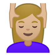 💆🏼‍♀️ Emoji Frau, die eine Kopfmassage bekommt: mittelhelle Hautfarbe Google Android 10.0 March 2020 Feature Drop.