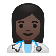 👩🏿‍⚕️ Emoji Mulher Profissional Da Saúde: Pele Escura na Google Android 10.0 March 2020 Feature Drop.